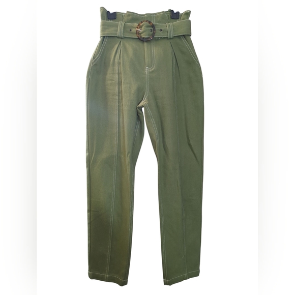 whiteroom+cactus Pants - Whiteroom + Cactus Women Olive Green Belted Pants Size Xs